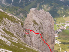 Pisciadu-Klettersteig am Exner Turm mit Hängebrücke